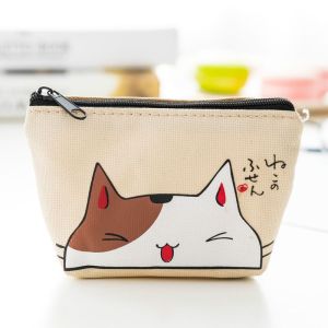 Ví Vải đựng tiền xu in hình mèo đáng yêu vintlook với dây kéo-Thiết kế con vật đáng yêu cho sử dụng hàng ngày