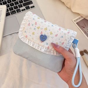 OMQAIO Dung lượng lớn Túi đựng băng vệ sinh Ví tiền Đã in Túi đựng mỹ phẩm mini Thường ngày Phong cách Hàn Quốc Túi trang điểm họa tiết hoa Phụ nữ