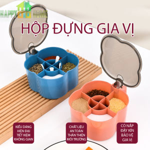 Hộp Đựng Gia Vị 4 Ngăn Có Nắp Đậy Kèm 4 Muỗng Thìa