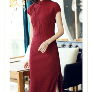 IRENASTORY 2023 Cheongsam for Womens Short Sleeve Plus Size Plain Ladies Maxi Dress Chinese New Year Clothes