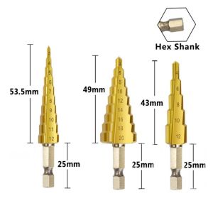 6 Pack HSS Titanium Step Drill Bit Set Spiral Hole Cutter Wood Metal Punch Drilling Tool Kit Center Punch Mata Gerudi