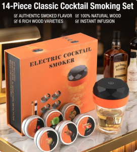 Electric Cocktail Smoker Kit with 6 Flavors Natural Wood Chips USB Rechargeable Drink Smoker Infuser