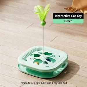 Teekland 4 in 1 Interactive Cat Digging Toy Spring Feather Wand & Track Bell Balls for Cat Boredom Relief