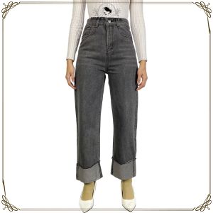 1K Celana Jeans Wanita Panjang Polos Highwaist Model Lipat Bawah Kekinian P634 Celana Denim Boyfriend Women Pinggang Tinggi Fashion Style