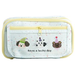 MKEB Animal Bear Dog Cartoon Pencil Case Cosmetics Storage Large Capacity Stationery Storage Bag Fashion 9 Multi Layers Makeup Bag Student