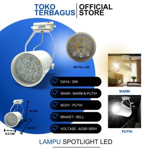 Lampu Spotlight LED 12W Sorot Sangat Berkualitas Lampu Rell Track Plafon Aesthetic Warna Hitam/Putih