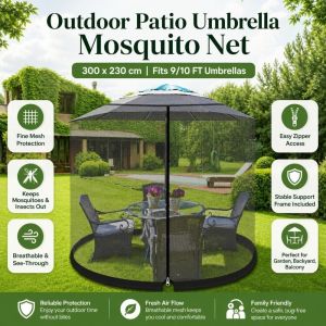 FEELINGS Fine Mesh Patio Umbrella Mosquito Netting Adjustable 9/10 FT Mosquito Net Cover Upgrade Zipper Parasol Bug Screen Net Sunshade