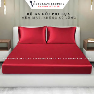 Bộ Ga Giường Phi Lụa Victorias Bedding Màu Đỏ Đô Chính Hãng Korea