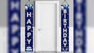 Blue Silver Happy Birthday Door Banner Decorations for Men BoysHappy Birthday Banner Porch Sign Party Supplies16th 18th 21st 30th 40th 50th 60th Bday Decoration for Outdoor Indoor