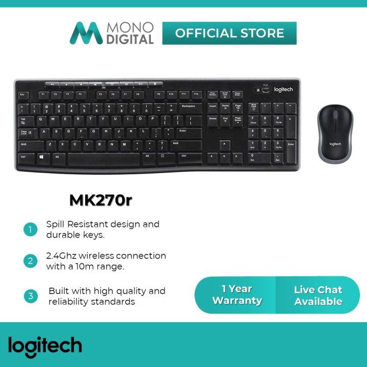 Logitech mk270r 2 4ghz wireless spill resistant full size keyboard and