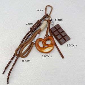 Minwen Braided Rope Bag Pendant Alkaline Water Bread Keychain Pendant Cute Bag Pendant Chocolate Pendant