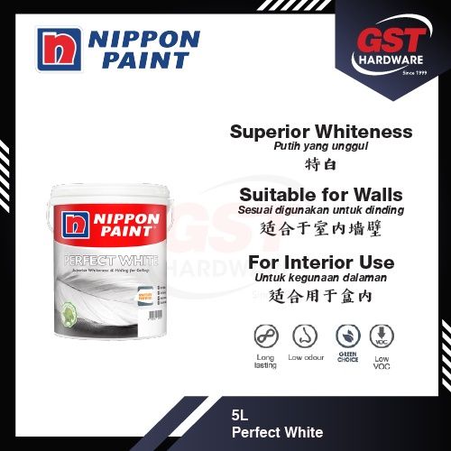 Nippon Perfect White Paint 5L Cat Dinding Rumah Interior Paint Wall