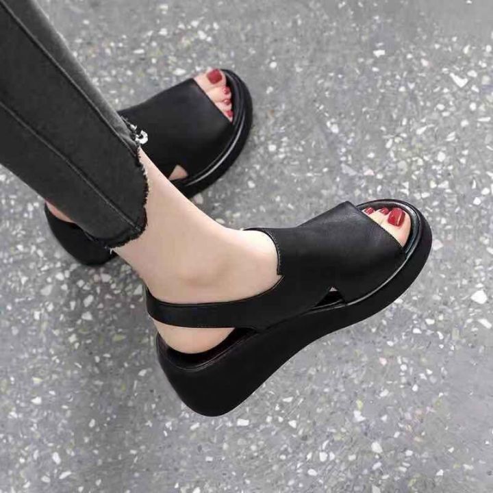 ZAZA Women's Sandals Platform Slippers Women's Wedge Heel Sandals Soft  Non-slip Open Toe Shoes Wanita Kasut Perempuan Korean Style Lazada PH