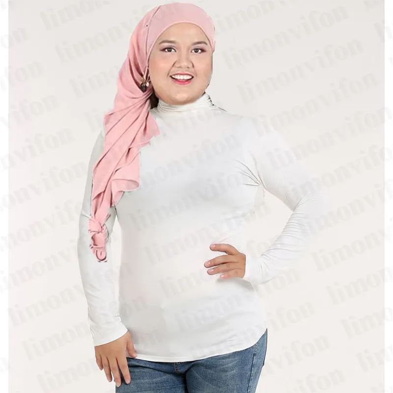 Plus Size 5XL Muslimah Inner Baju Turtleneck Blouse Women Jumbo Lengan  Panjang Lelaki Baju Dalam Fit T Shirt Muslim High Neck Tops