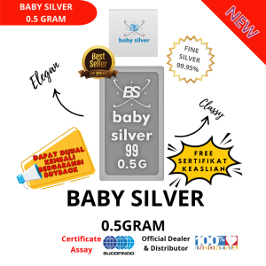 Baby Silver 0.5 Gram Fine Silver Bar Perak Batangan Asli Murni Logam Mulia Original
