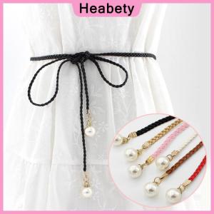 Heabety Creative Thin PU Belt Simulated Pearl Elastic Waist Belts Women Dress Skirt Decoration Gift Women Belt