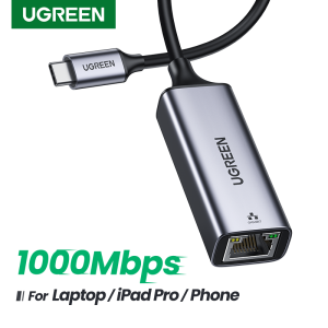 UGREEN USB C to Ethernet Adapter Type C Thunderbolt 3 to RJ45 Gigabit LAN Network Adapter Compatible with MacBook Pro MacBook Air iPad Pro Surface Book Dell XPS Chromebook