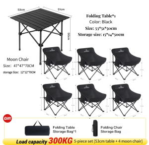 Portable Folding Table and 6 Chairs Set 7-Piece Outdoor Camping Picnic Chair with Table for Beach Garden Party (Black) - COD Available