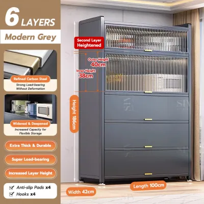 SIV Kitchen Cabinet Rack Shelves Microwave Oven Kitchen Storage Racks Shelf with Door & Wheels
