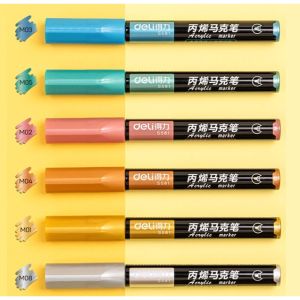 Bút vẽ Graffiti bút sơn màu acrylic pastel Deli - dùng để trang trí trên vải giày gỗ thủy tinh - Set 6 màu