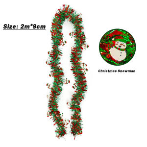 YESPERY New 2m Sparkling Christmas Ribbon Snowman Christmas Socks Gingerbread Man Christmas Tree Garland Tinsel Hanging Decoration for Christmas Decoration Party Supplies