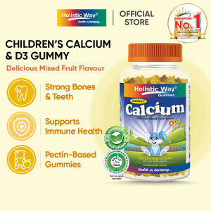 Holistic Way Children’s Calcium & D3 Rabbit Gummy – Supports Strong Bones Teeth & Healthy Growth — Halal | Vegetarian | Strawberry & Orange Flavour (90 Gummies per bottle)