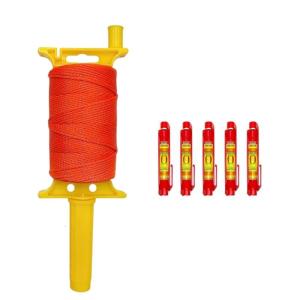 Long 540Ft Fluorescent Mason Line Set Featuring 5 Bubble Levels for Accurate Landscaping and Building Applications