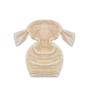 ชุดเดรสสั้นออกงานสีครีม เปิดไหล่  ผ้าลูกไม้ มีซับในเต็มตัว อกยางยืด สม็อคข้างลำตัว ทรงเข้ารูป ชุดไปทำบุญ #9725