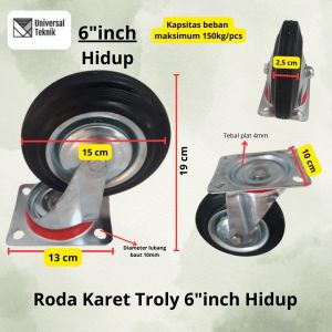 Roda troli troly karet hidup 6inch roda trolley estalase pintu.