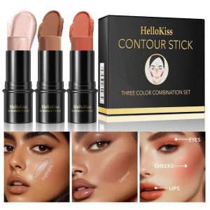 EXCES ปรับสีผิวให้กระจ่างใสอย่างเป็นธรรมชาติ ชุดไม้จัดแต่งขน ง่ายต่อการระบายสี บลัชออน ปากกาไฮไลท์และเงา 3ชิ้น/กล่อง ใช้งานได้ยาวนาน แท่งเงาคอนทัวร์ สำหรับลุคการแต่งหน้าที่หลากหลาย