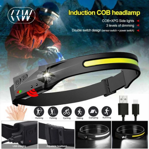 CCW LED Headlight USB Rechargeable Lampu Kepala Waterproof COB Headlamp Motion Sensor Head Light 5 Modes Torchlight Flashlight for Outdoor Fishing Camping Adventure