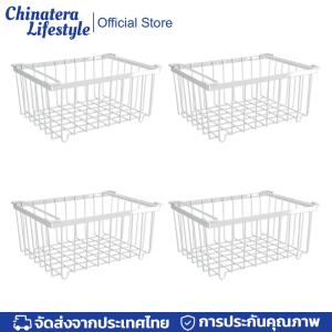 ตะกร้าลวดวางซ้อนกันได้ 4 แพ็ค ตะกร้าผลไม้เอนกประสงค์ ตะกร้าโลหะสำหรับจัดเก็บและจัดเก็บตู้กับข้าว