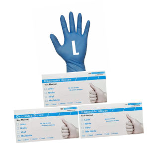 ถุงมือยางไนไตรผสมไวนิล  สีฟ้า  100ชิ้น50คู่   ชนิดไม่มีแป้ง  พร้อมส่ง