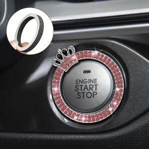 Crystal Crown Diamond Car Engine Start Button Cover Ring – Sparkling Self-Adhesive Decorative Protector 1Pc – For Women Auto Interior Decor