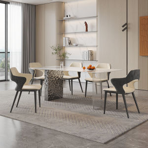 Suspended Rock Board Dining Table Acrylic Stainless Steel Water Ripple Small Apartment Island Table Rectangular Dining Table Chair