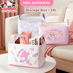 (24L) กล่องเก็บของ Sanrio Hello Kitty พับได้ แท้ 100% ตะกร้าใส่เสื้อผ้าผ้าฝ้ายและผ้าลินิน กันน้ำ Cinnamoroll พกพาไปเป็นของขวัญวันเกิด Kuromi Melody LFB166