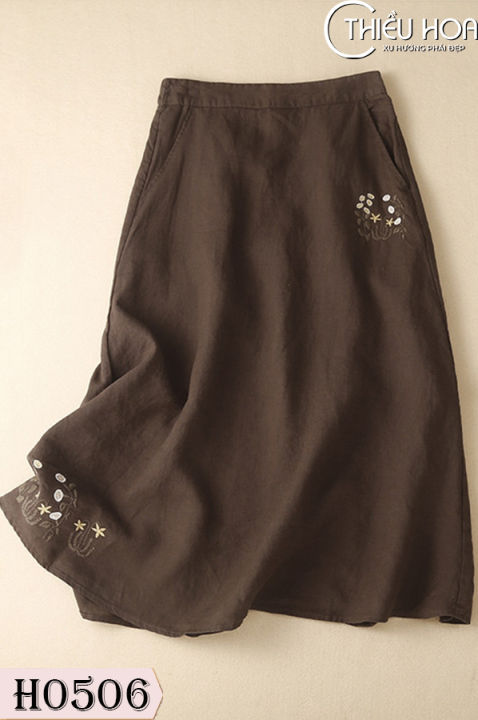 Chân váy nữ dáng dài in hoa dành cho nữ trung niên chất vải Linen mềm mại  H0506 | Lazada.vn