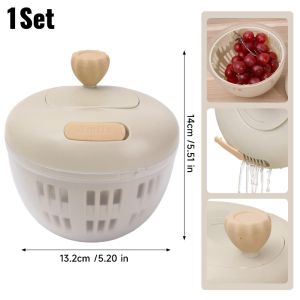 2 in 1 Wash Vegetables Dryer Salad Spinner Multifunctional Vegetable Dehydrator Manual Vegetable Fruits Dryer Kitchen Fruit Wash Strainer Basket