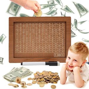 10000 Savings Challenge Money Saving with Money Target and Numbers Cash Vault Wooden Savings Wooden Money Coin Counter Piggy Bank for Adults Wooden Coin Bank for Kids 10000