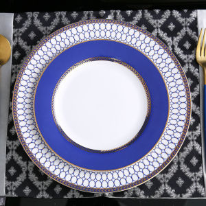 ชุดจานเซรามิกสุดหรูจานแบนพอร์ซเลนสำหรับใช้ในบ้านลายสีน้ำเงิน