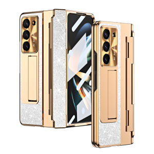 0930[Local Stock] Christmas Halloween For Samsung Galaxy Z Fold 8 Ultra Z Fold 8 7  6 5G Case with Screen Protector Luxury Frosting One-Piece Plating Stand Cover Gold h261009