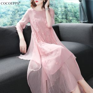Đầm COCOEPPS Thêu Tay Lỡ Kiểu Cổ Điển Váy Dài Nữ Tính In Họa Tiết Thanh Lịch 2020