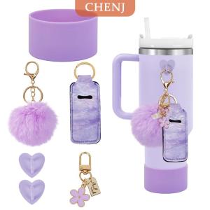 [COD] CHENJ 6ชิ้นอุปกรณ์เสริมชุดขวดน้ำฝาครอบรองเท้าตะขอขนาดเล็กกระเป๋าลิปสติกพวงกุญแจเสน่ห์ POM Daisy สำหรับ Stanley Tumbler