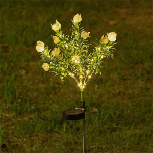 MBMSHEGH Solar LED Gardenia Flower Lights Outdoor Waterproof Garden Lawn Landscape Lamp Halloween Cemetery Christmas Decoration
