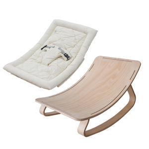 Solid Wood Baby Rocking Chair Newborn Rocker WoodFrame and Rocker Set - Ergonomic Seat Easily Adjustable for Babies 0 to 6 Months - Natural Wood