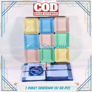 Souvenir Pernikahan Ultah dan Khitanan Mangkok Kotak Ceper Kemasan Mika Motif Di Pisah ISI 50 PCS