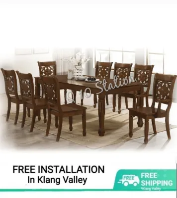 Q 10 (3 Options) Solid Wood 1+8 Dining Set / Solid Wood 8 Seater Dining Table Set / Solid Wood 1+6 Dining Set / 6 Seater Solid Wood Dining Set / Solid Wood Dining Table With 8 Chairs / Solid Wood Dining Set / Set Meja Makan Untuk 8 Orang (TAC)