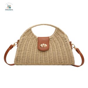 Women Hand-Woven Bag Woven Shell Female Tote Bag Handmade Fashion Holiday Casual Simple Elegant Lady Straw Bag