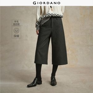 Giordano Women Wool blend wide leg capri pants Free Shipping 18425607