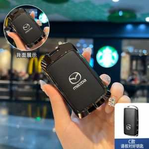 Zinc Alloy Genuine Cow Leather Smart Car Key Fob Case Cover Shell Keychain For Mazda 2 3 6 CX30 CX3 CX5 CX8 CX9 CX60 CX80 CX90 MX5 RF MX30 2019 2020 2021 2022 2023 2024 2025